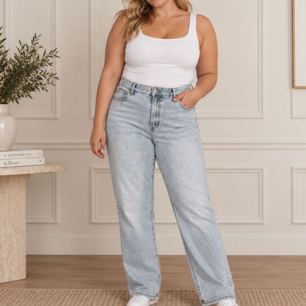 Rebecca Minkoff High-Rise Wide-Leg Denim Light Wash Jeans Plus Size 14 NWT